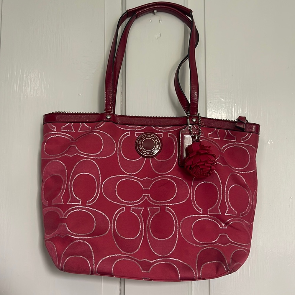 Coach red poppy small tote